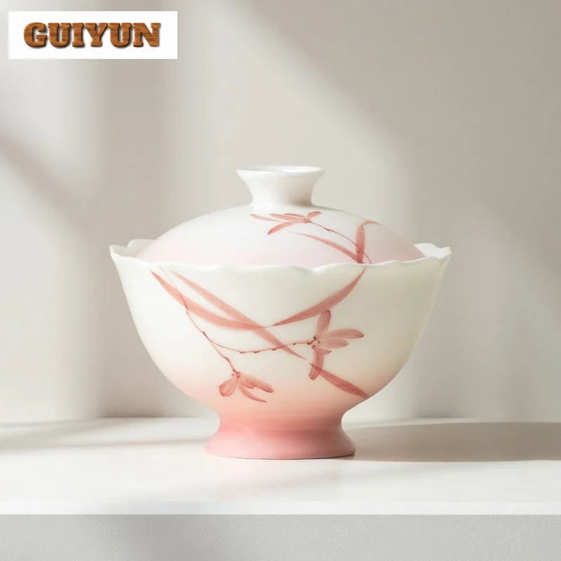 

130ml Hand-painted Orchid Gaiwan Aesthetic Tea Tureen Household Tea Bowl With Lid Kit Tea Maker Cover Bowl Chinese Tea Set Gift