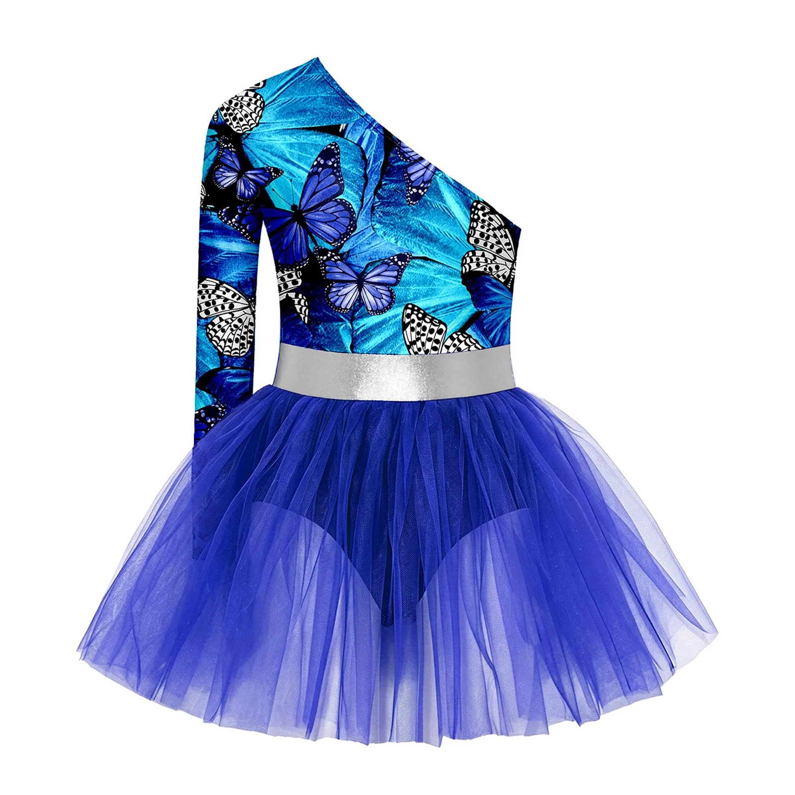 Kinder Mädchen Tiermuster Ballett-Tutu-Kleid Höhlenmensch-Aufführungskostüm Langarm Metallisch Bedrucktes Oberteil Tüllkleid – Detail 4
