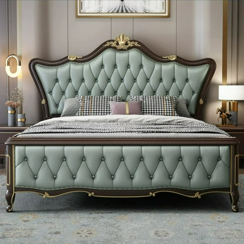 Queen Size Wooden Double Bed Luxury Sofa Vintage Lounge Double Bed Master Side Table Muebles Para Dormitorio Bedroom Furniture