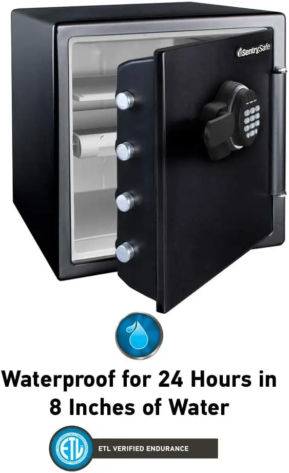 Fireproof and Waterproof Black Steel Home Safe with Digital Keypad Lock and Organization Trays for Money, Documents, 1.23 Cubic