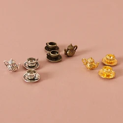 Doll House Mini Metal Tea Cup And Teapot Set Miniature Food Play Scene Simulation Coffee Cup Retro Decor Model
