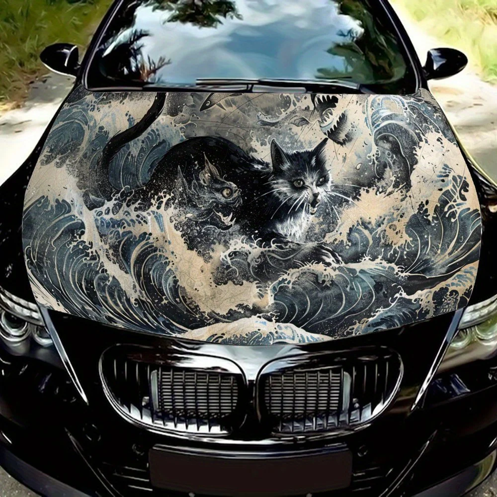 

Agile Black Cat Print car hood stickers, waterproof self-adhesive, scratch resistant, easy to stick, durable car PVC stickers, c