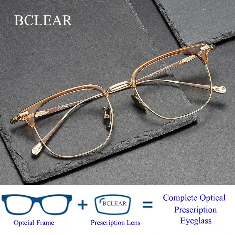 

BCLEAR Japanese Handmade Design Glasses Frame Classic Titanium Acetate Eyeglasses Men Women Retro Prescription Optical Eyewear