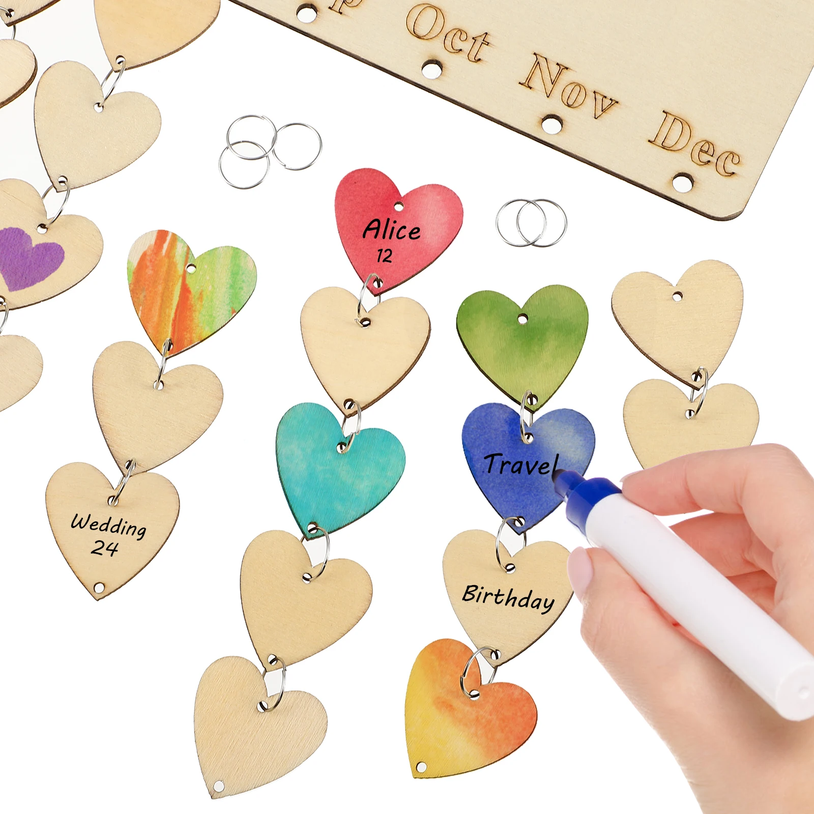 

Wooden Calendar Board Hanging Plaque Birthday Reminder DIY Heart Shaped Accessories Great Gift FamilyDecoration