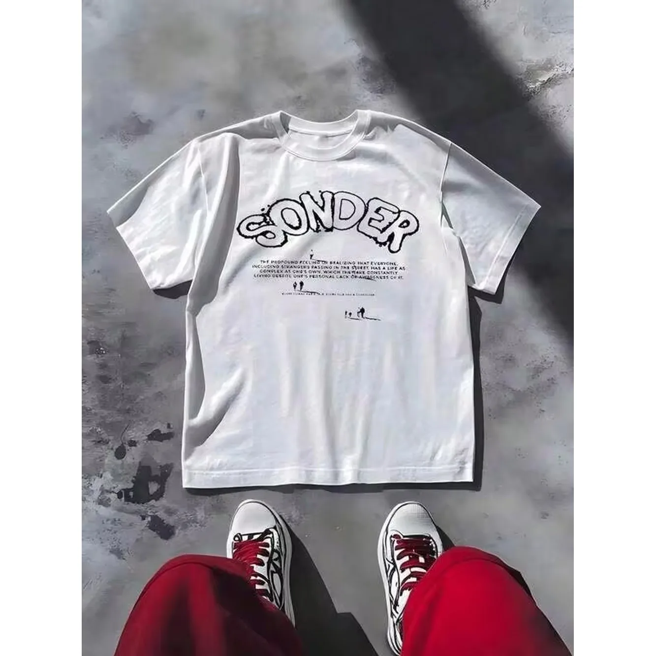 Sonder Word Definition Sketch Print Tee 180g 100% Cotton Y2K Oversized Drop Shoulder Multi Color Minimal Unisex Casual Top