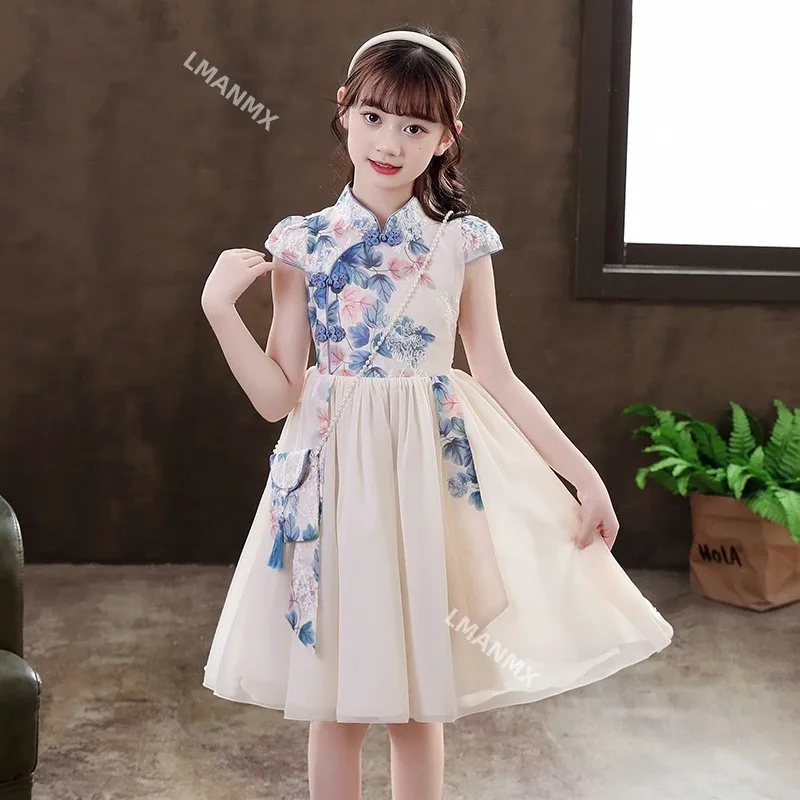 Cute Girls Chinese Hanfu Cheongsam Kids Tangsuit Children Party Outfits Qipao Wedding Flower Girl Dress New Year ClothingGift