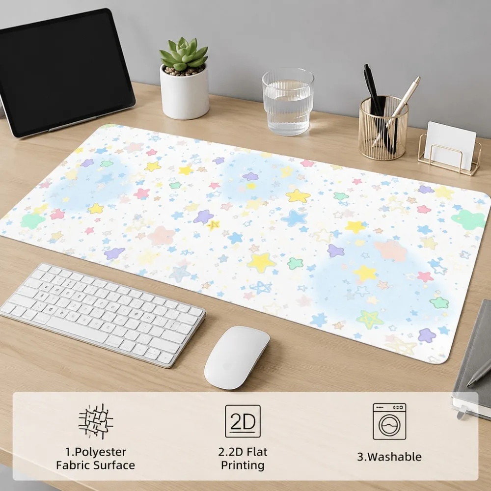 Soft star pattern, cute and beautiful, suitable for home computer users. Smooth surface, large rectangular desktop mouse pad