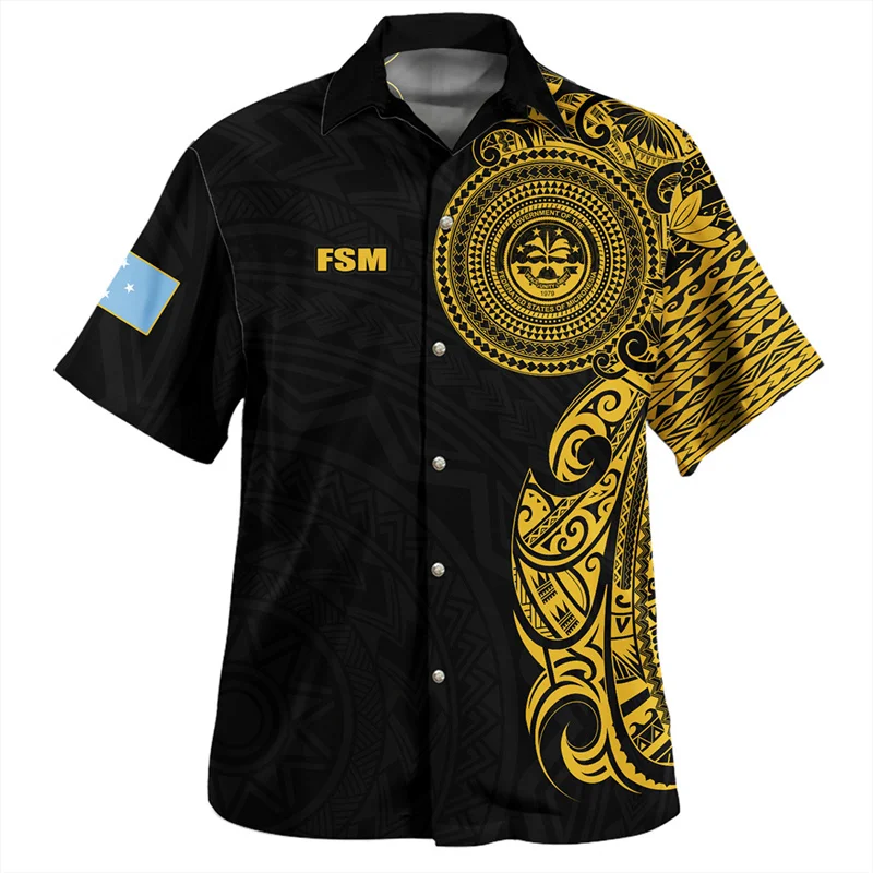 

Federated States Of Micronesia Shirt Men Polynesian 3d Printed Short Sleeves Hawaiian Shirts Casual Beach Lapel Button Blouse