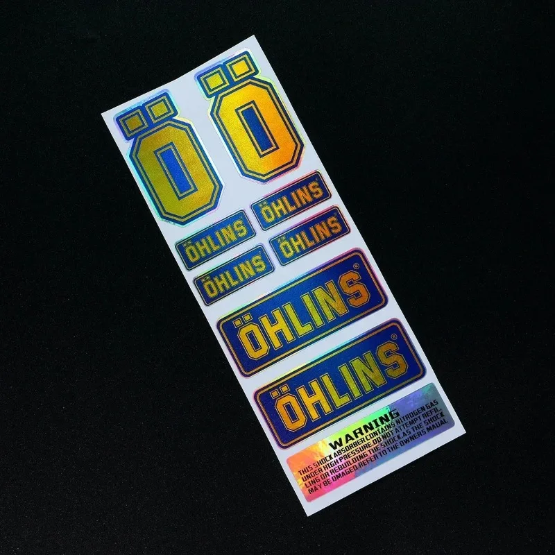 YF*NO.L093 OHLINS Moto Stickers Accessories Laser Rainbow Suspension Decoration Motorcycle Body Helmet Waterproof Decals view 5