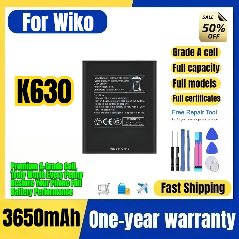 K630 for Wiko K630 Mobile Phone Battery 0 Cycle High Quality High Capacity Battery Replacement Bateria Grade A Cell with Tools