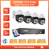 ZOSI 8MP 5MP PTZ PoE CCTV Security Camera System AI Face Person Vehicle Detect 4K 8CH Expand 16CH NVR Video Surveillance IP Cam