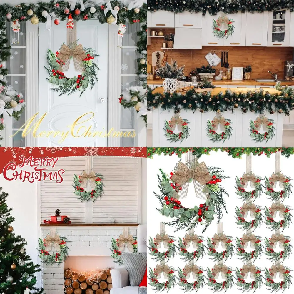 

Набор 12-дюймовых рождественских мини-венчанок из 18 штук, лента из мешковины, красные ягоды и эвкалипта для кухни, окон, дверей, камина, стульев
