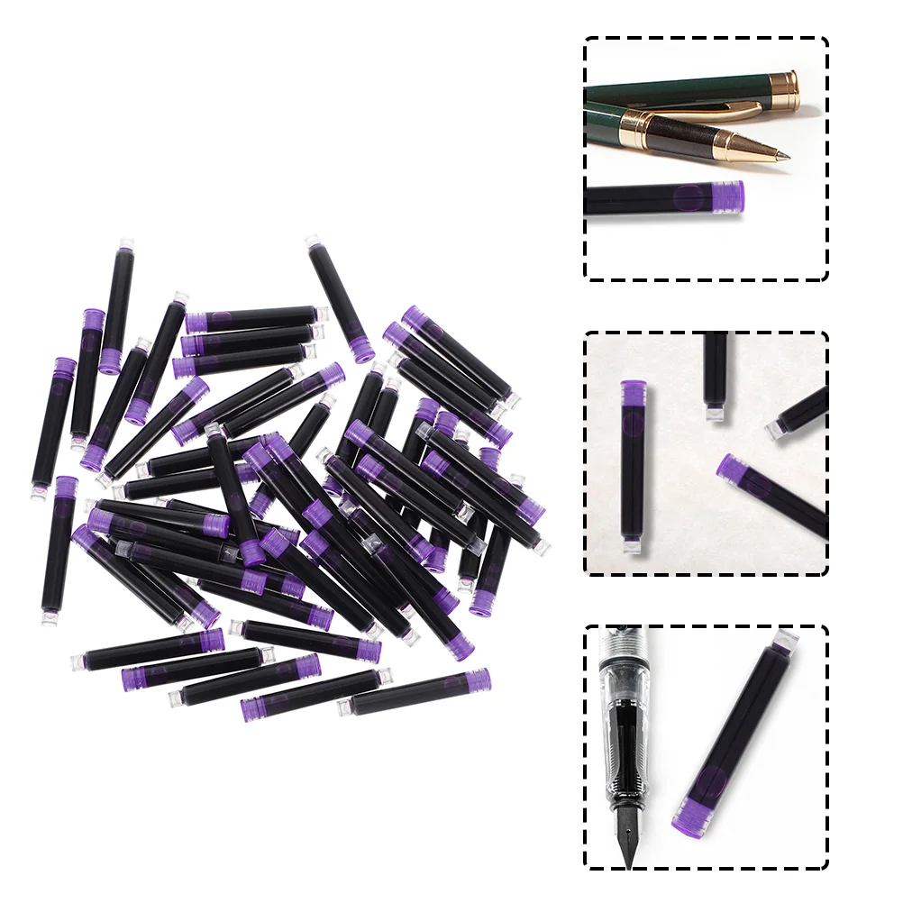 100 Pcs Ink Fountain Pen Replacement Accessories Purple Plastic Drawing School Supplies Office Student Refills