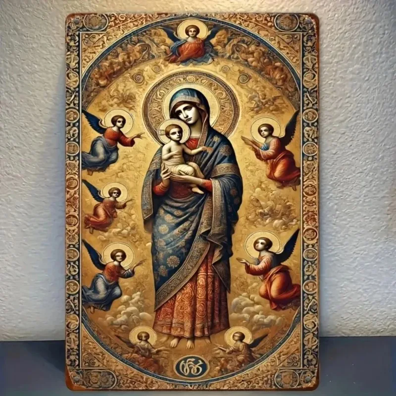Flat Russian Orthodox 'Our Eternal Helping Woman' Icon, Durable Aluminum Religious Decor for Home & Kitchen
