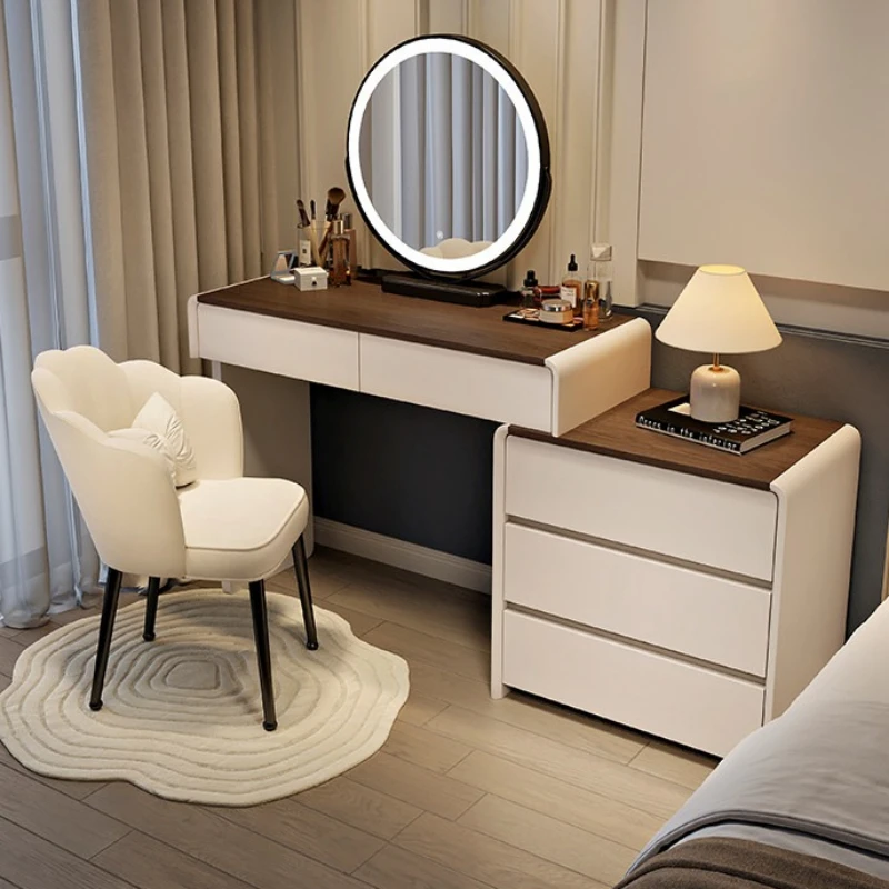 

Nordic wood Makeup vanity light luxury modern minimalist Dressing table white scalable vanity tocador de maquillaje furniture