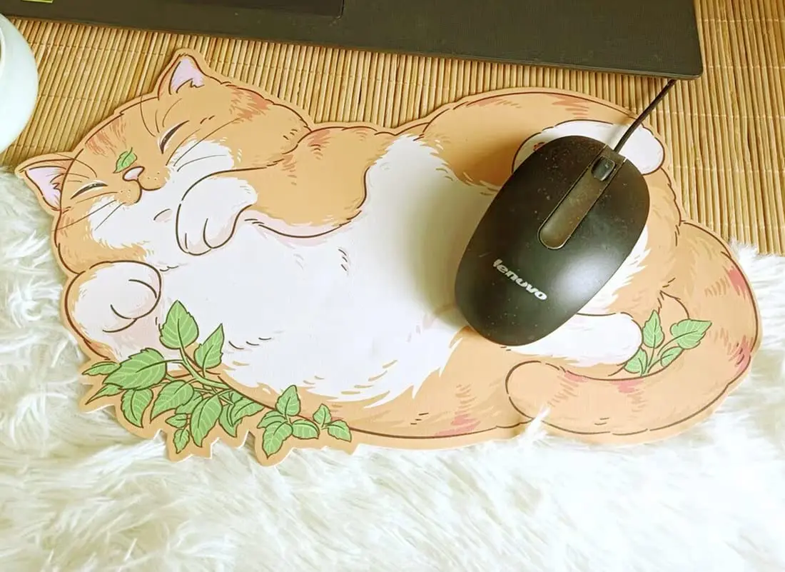 Kawaii Cat Mouse Pad for Girl, Cute Niche ary Cartoon, Office Gamer Set, Computer Desk Mats, Thickened, Non-ald, Waterproof Keyboard Polymbers