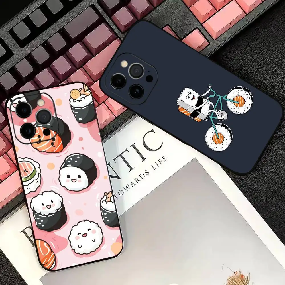 Cartoon C-Cute Sushi Handyhülle für iPhone 17, 16, 15, 14, 13, 12, 11 Plus, Pro Max, Andere Weiche Schwarze Schutzhülle