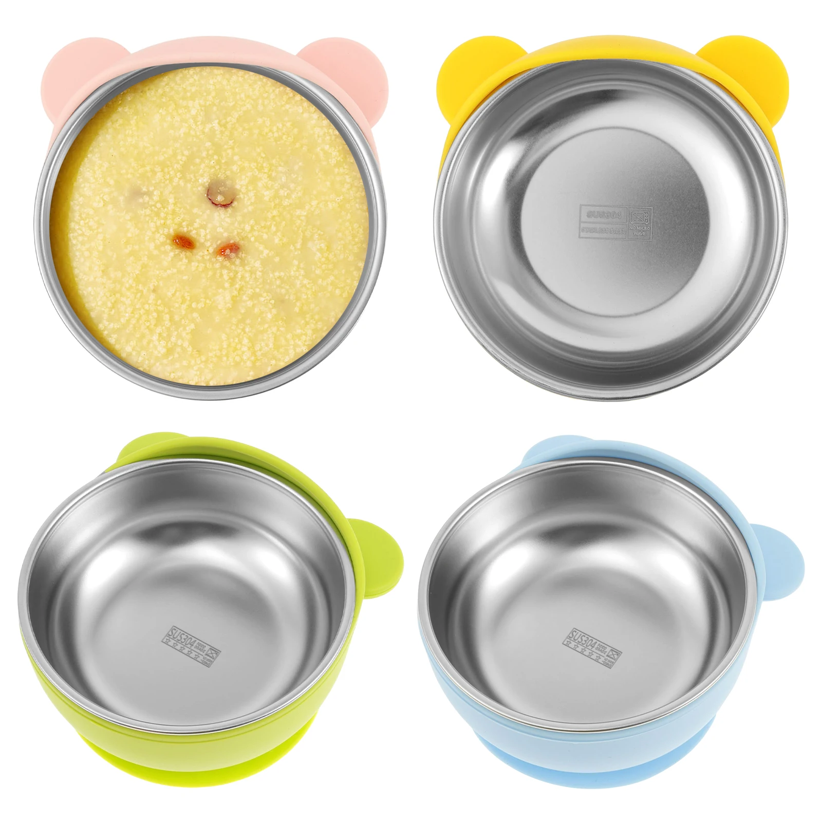 

4-х шт. детская миска из нержавеющей стали, миски для малышей с силиконовыми присосками, контейнер для закусок с защитой от ожогов для детей, кормление детского питания