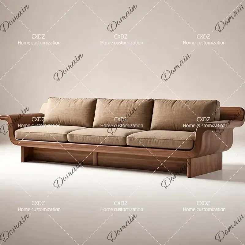 KU New Chinese Style Solid Wood Sofa Modern Minimalist Living Room Furniture Straight Row Couch 2025 Light Luxury Home Decor E