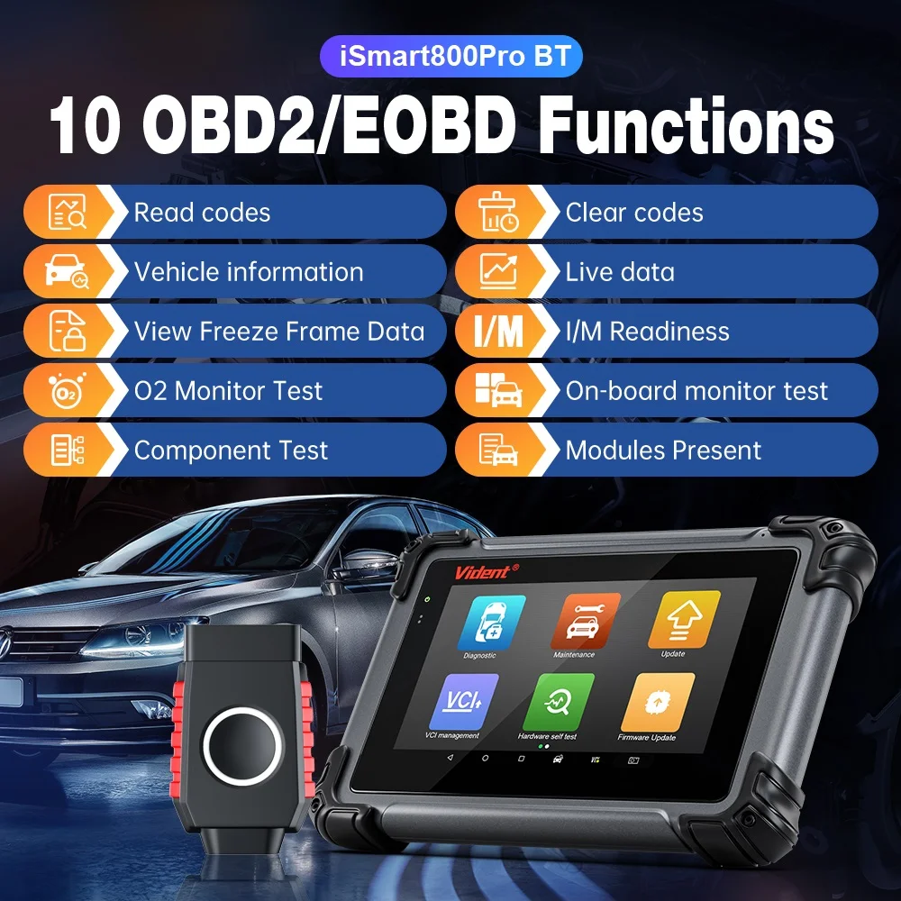 Vident iSmart800Pro BT Car Scanner All System Diagnosis 40 Reset Function OBDII Full Function Key Fob Programming