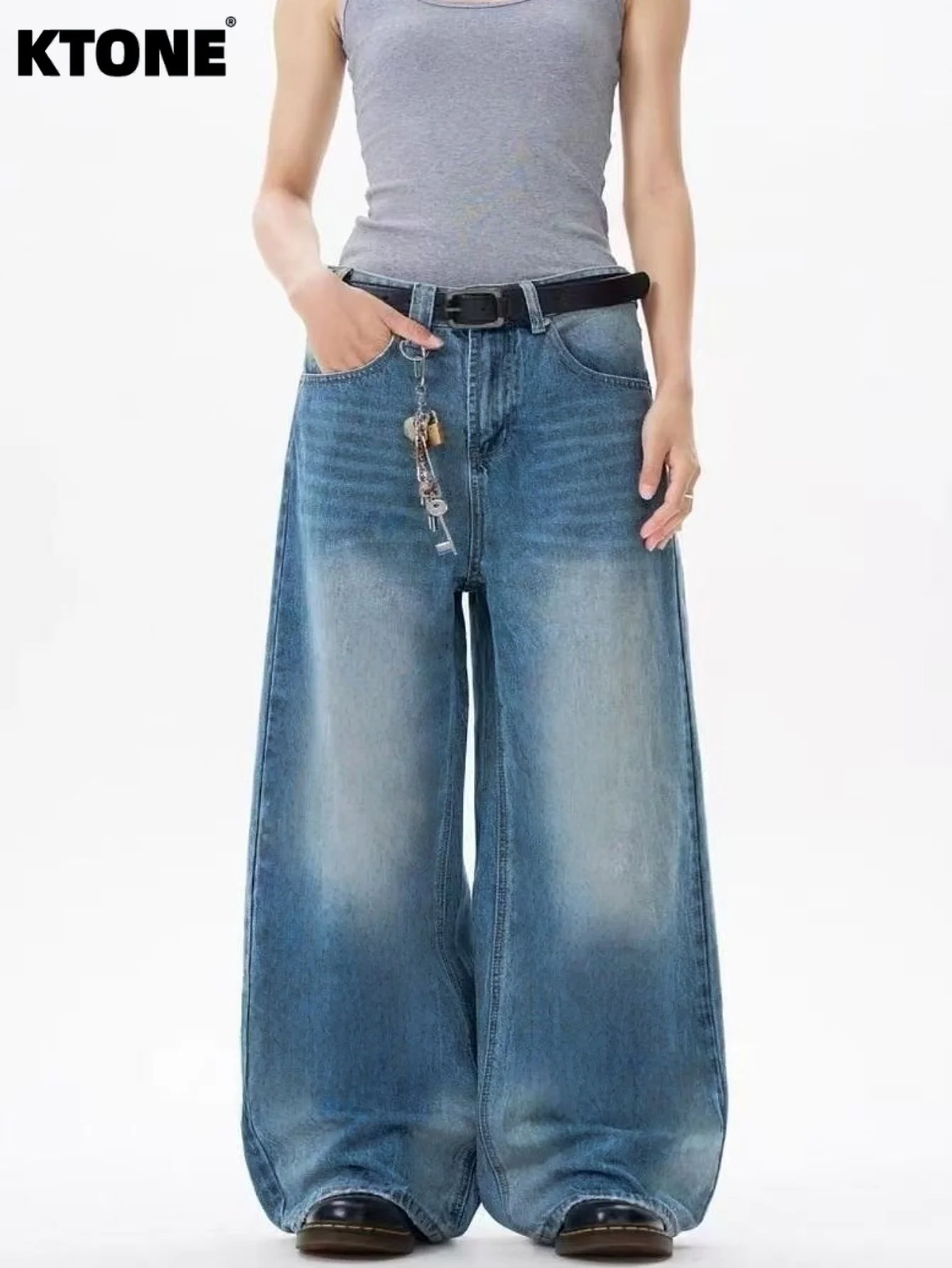 

Hip Hop Jeans Men's Blue Baggy Jeans Light Retro Drip Original No accessories or belts included