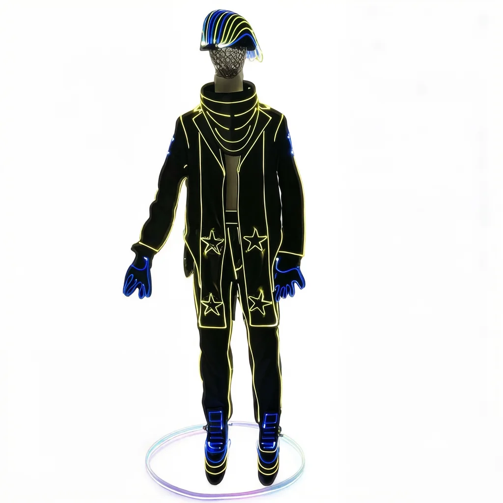 

New Tron Cosplay Costume Adult Fiber Optic Fabric Costume with Light Emitting Diode Lighting for Disco DJ Dance