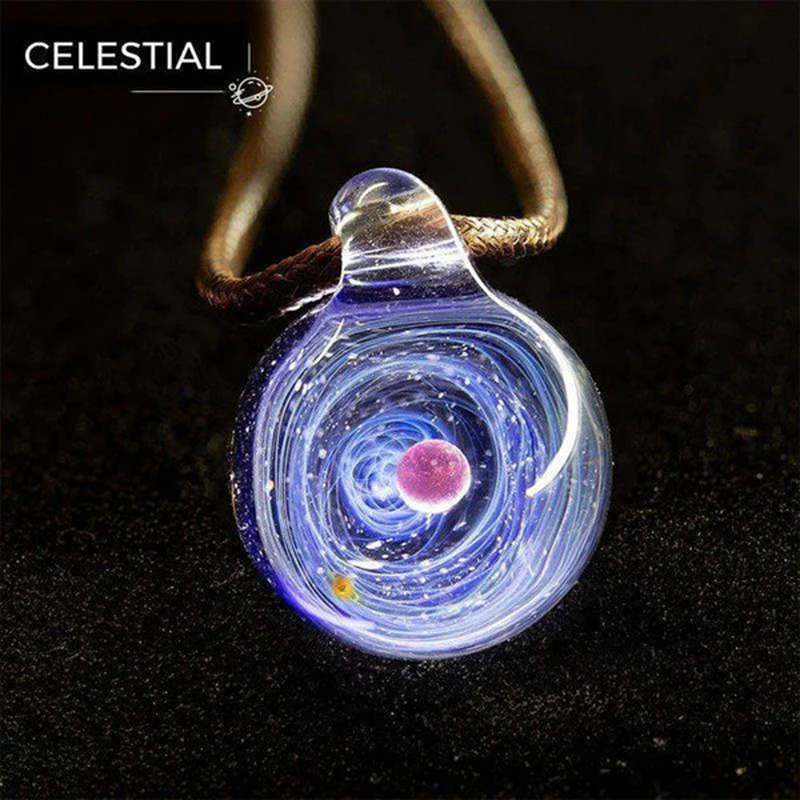Handcrafted Universe Necklace for Men Starry Sky Cosmic Element Glass Pendant Women Jewelry Accessories Gifts