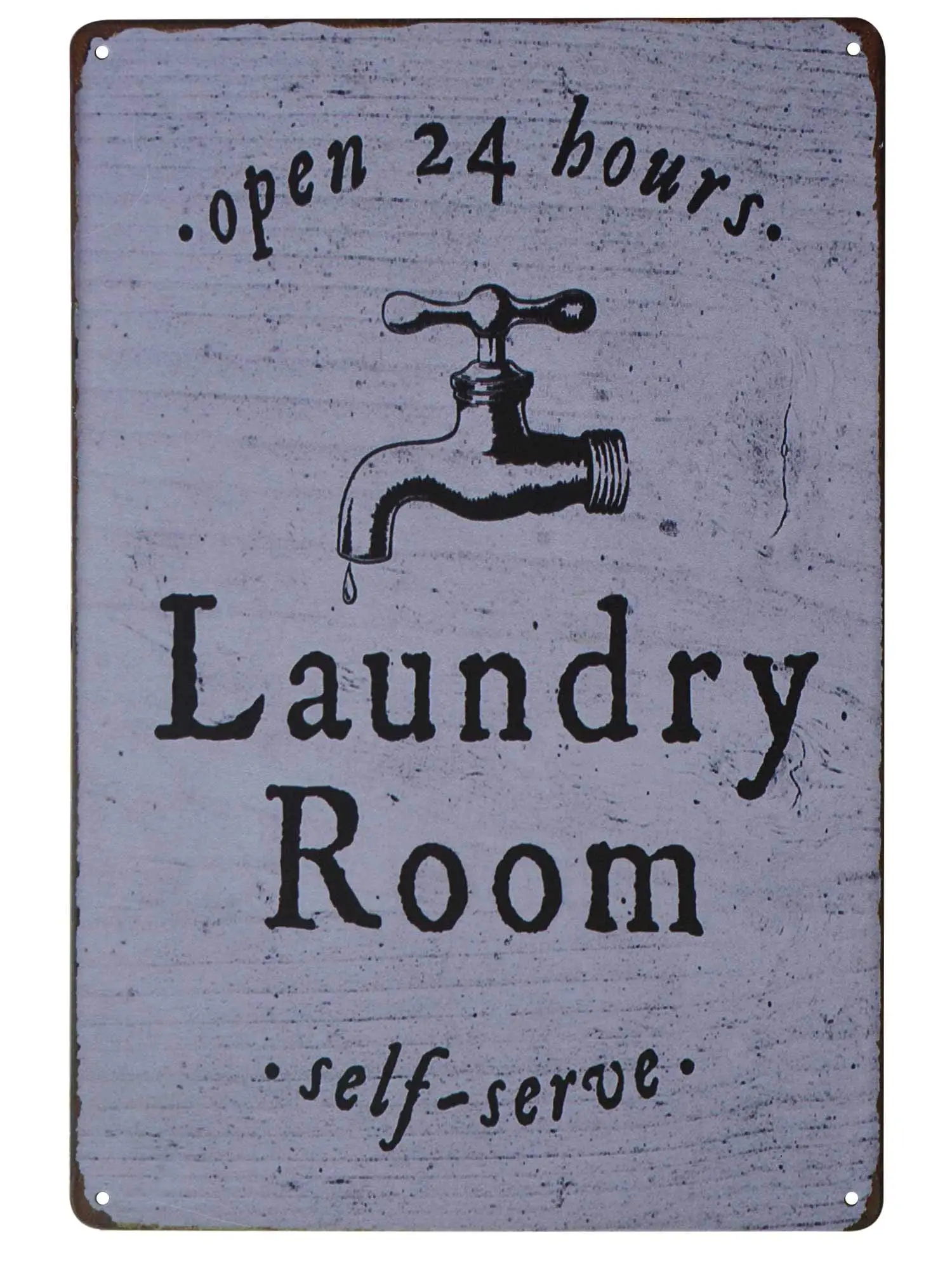 PXIYOU Open 24 Hours Laundry Room Self-Serve Vintage Distressed Metal Rustic Laundry Room Wall Decor Sign 8X12Inch