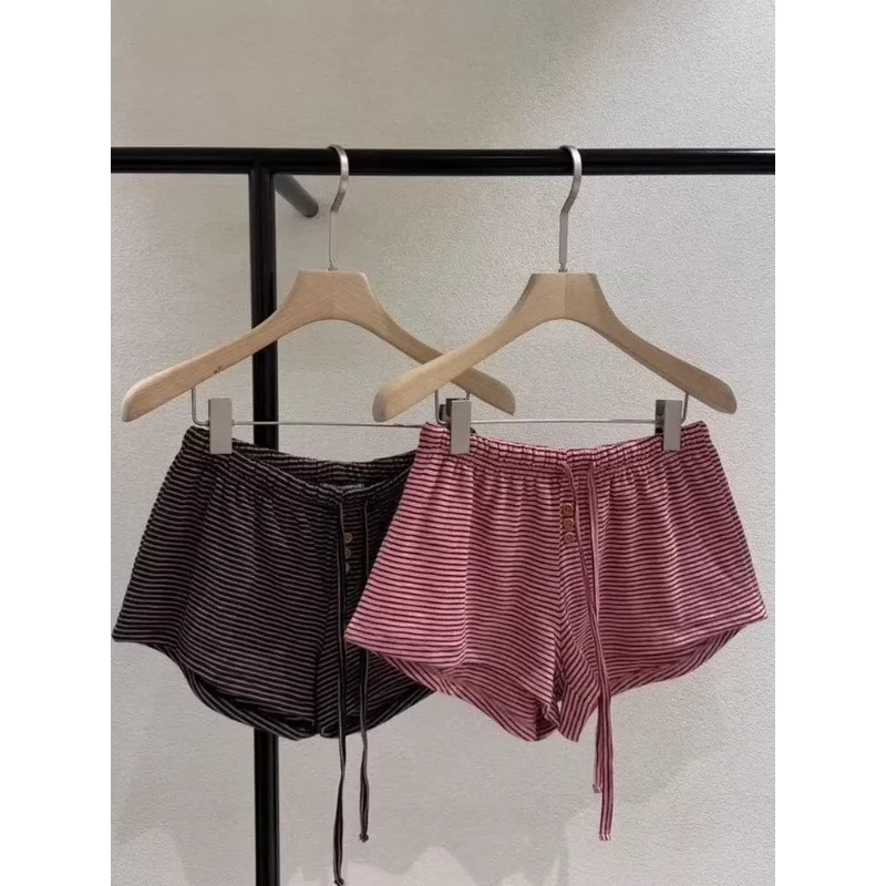 Summer Shorts Women's Clothing 2026 New Bottoms Drawstring Striped Y2k Wide Leg Pants Casual Fashion Pantalones Cortos De Mujer