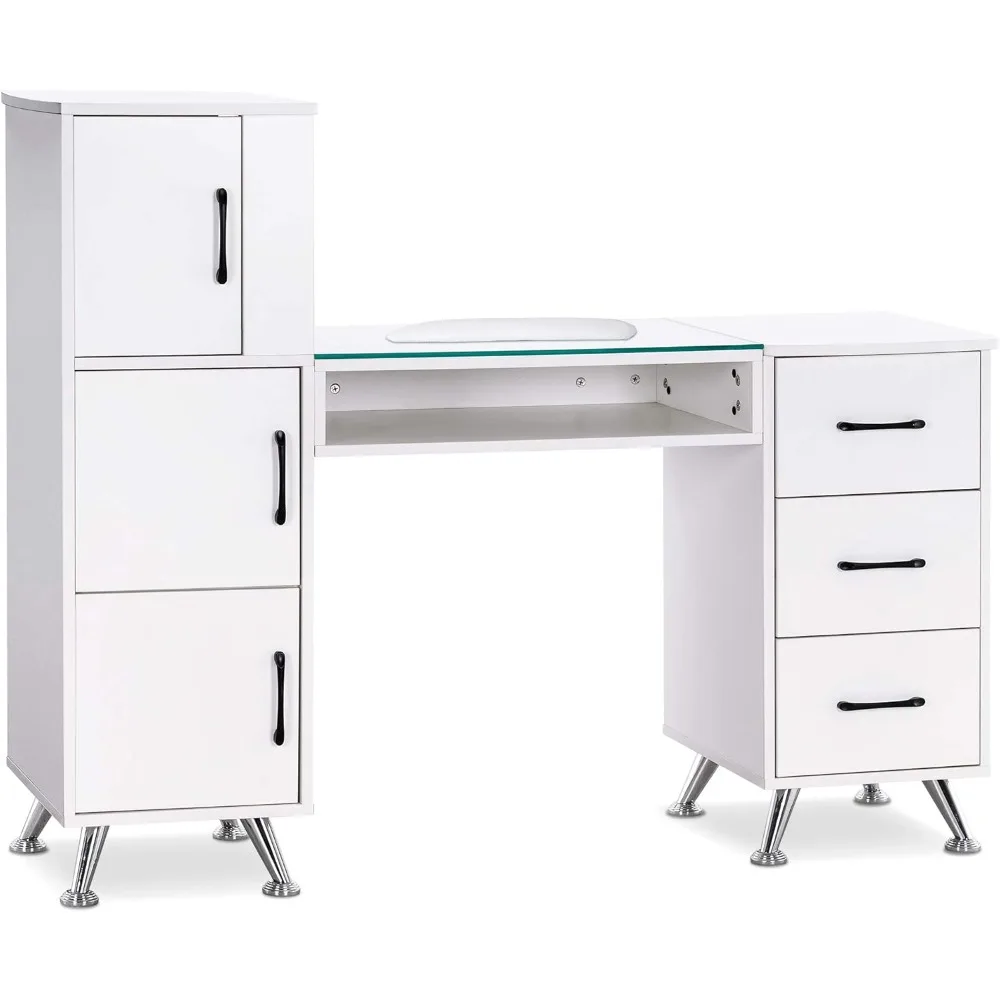 Table de manucure avec égouts de proximité, bureau de maquillage des ongles, poste de travail de salon de beauté, rangement spacieux, capacité de 2611 (blanc)