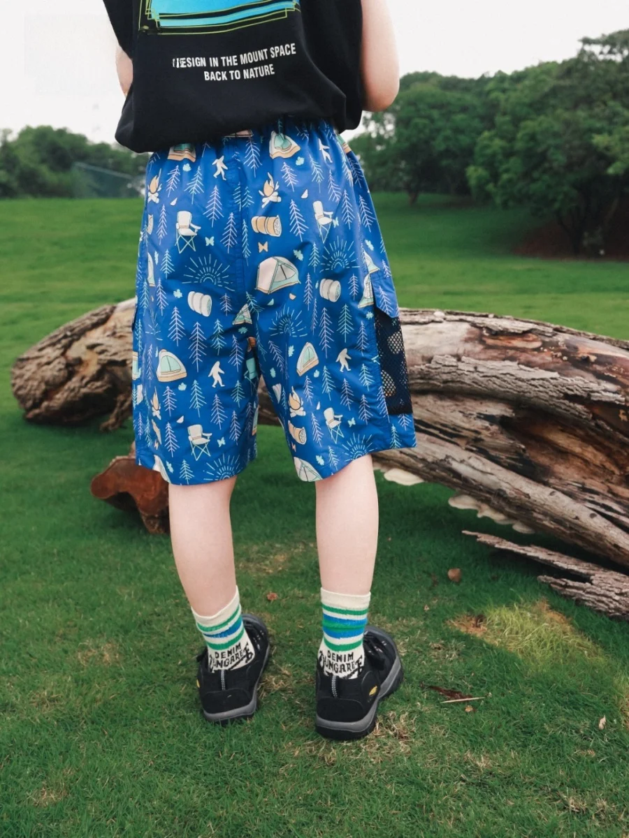 Lightweight Breathable Quick Dry Outdoor Camping Shorts for Boys Summer Loose Five-Quarter Length Casual Straight Leg Pants