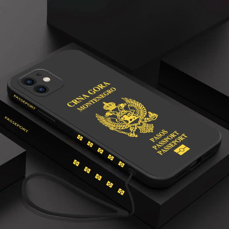 Custodia per telefono passaporto Montenegro per iPhone 15 14 13 12 11 Pro Max Mini X XR XSMAX SE 8 7 6S Plus Cover morbida in Silicone liquido