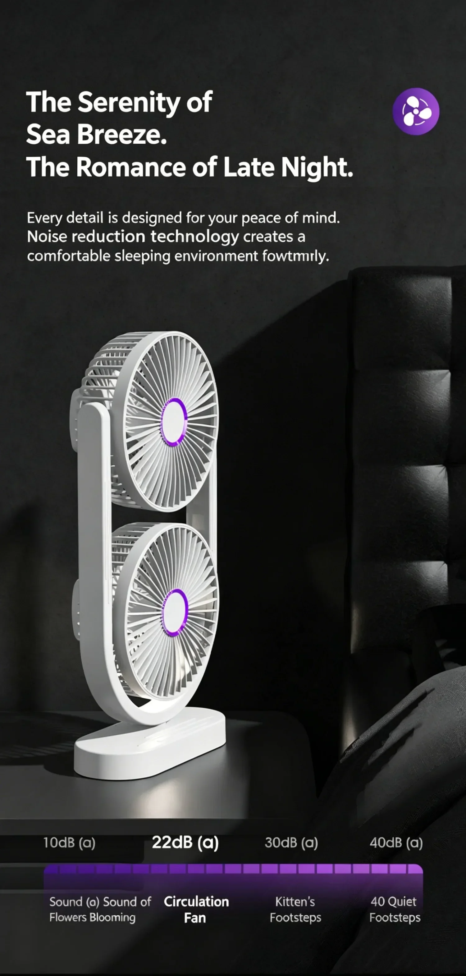Dual-Head-Schreibtischventilator mit unabhängiger Steuerung, USB wiederaufladbar, 3 Geschwindigkeitsstufen, 360° verstellbar ° Geräuscharmer Twin-Turbo-Lüfter für Büro und Zuhause – Detail 13