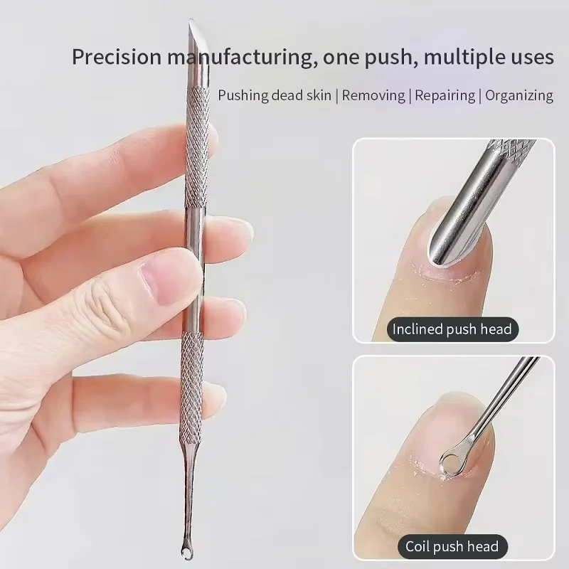 Double-ended Stainless Steel Remover Manicure Sticks Tool Bevelled Nail Grinding File Circle Beveled Head Cuticle Pusher