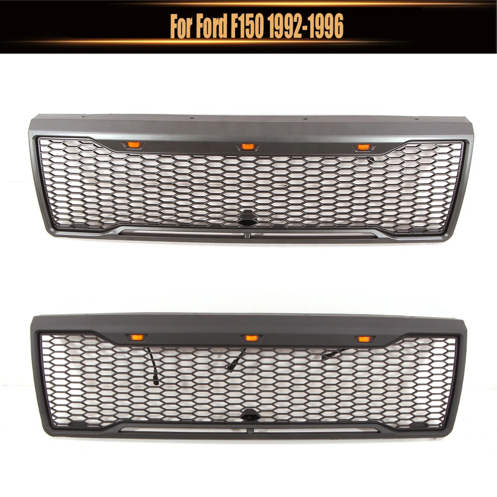 

For Ford F150 1992-1996 Auto Parts Modified Pickup Bumper Grills Front Raptor Grille Mesh Grille W/LED Decoration Accessories