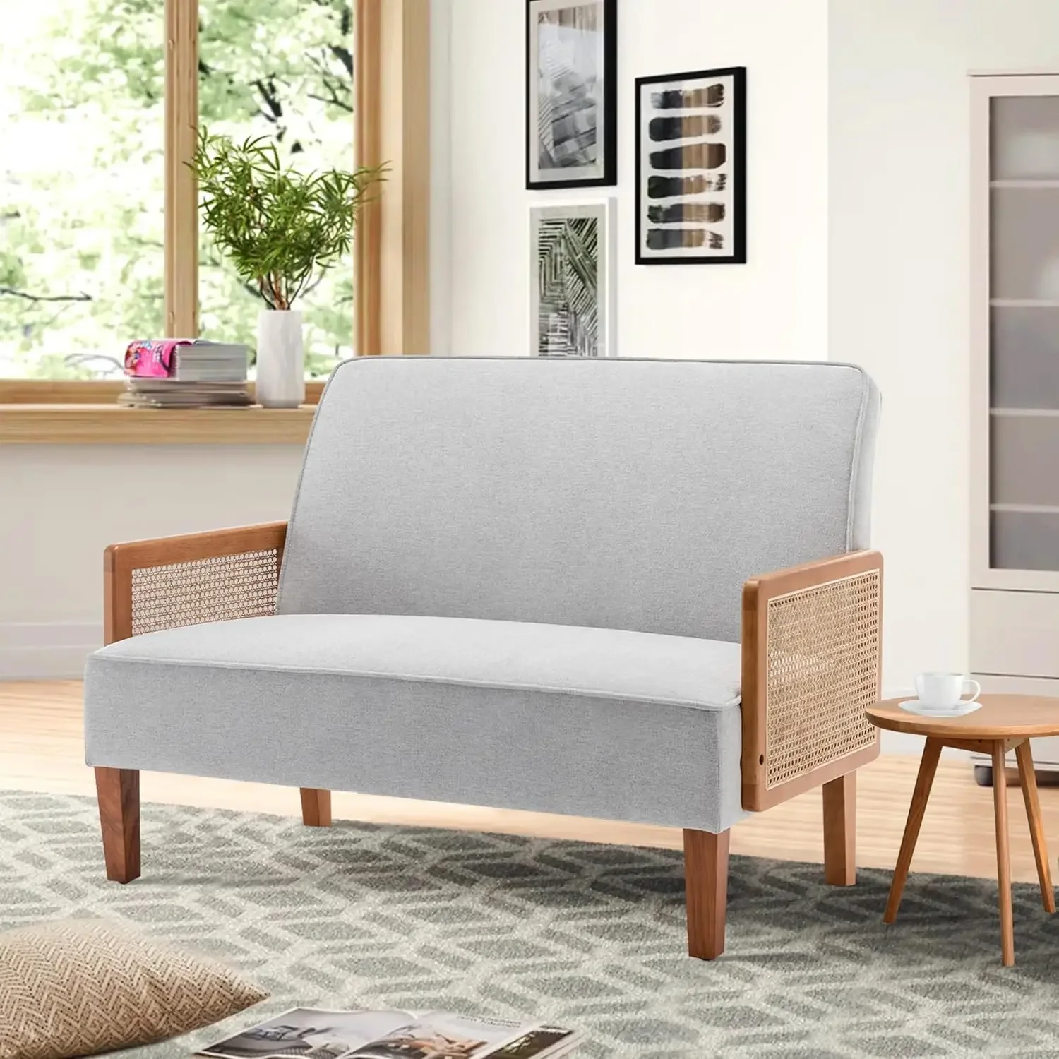 Loveseat Sofa Couch with Arms Upholstered Small Love seat Mini Sofa Couch for Bedroom Living Room Ivy