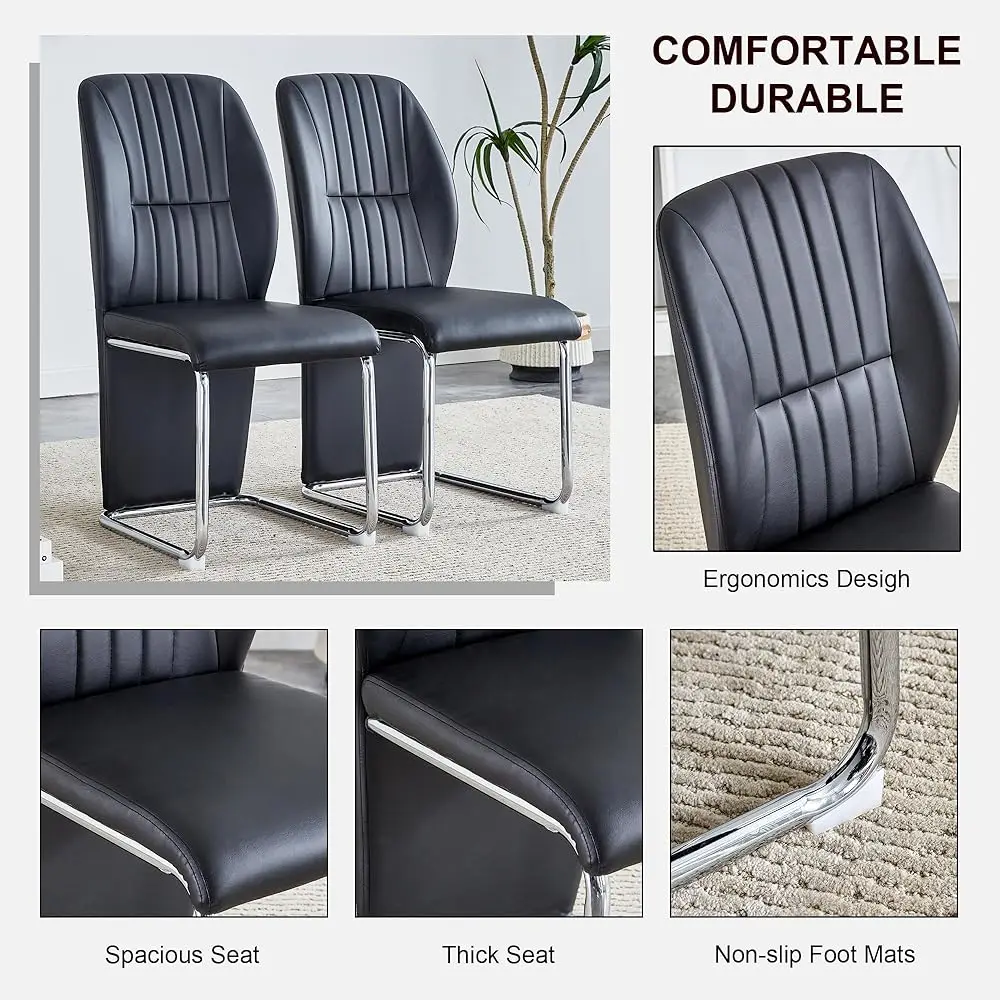 Modern Dining Set Table And 4 Chairs,Bla Faux Marble Kitchen Table Chairs Set Of 4,Dining Room Table Set And 4 Pu Leather