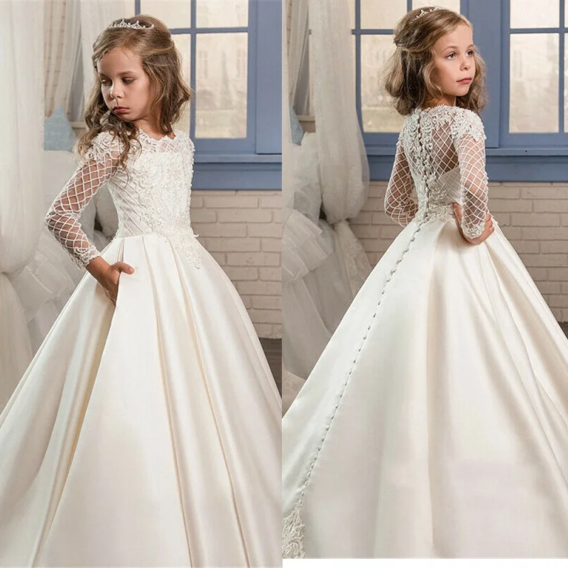 

Flower Girl Dresses Lace Backless Tulle Girl Dresses For Wedding Vintage Little Girl Pageant Dresses Lace Princess Kids Gown