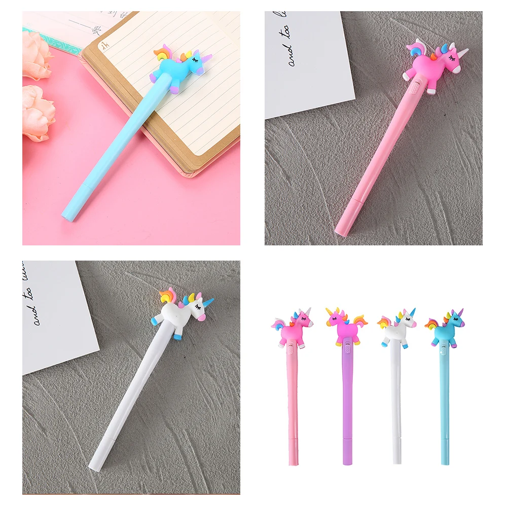 

4pcs Glowing Cartoon Horse Pens Cute Kawaii Writing Gel Sign Pen Students Stationery Black Ink Smooth Tip Portable Lightweight