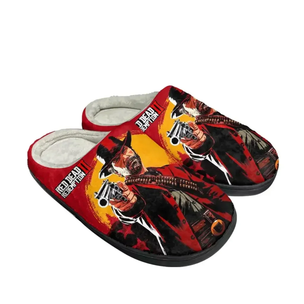 Red Dead Redemption 2 Pantoufles en coton pour homme et femme, pantoufles de chambre en peluche, chaussures décontractées pour garder au chaud, pantoufles thermiques, chaussures personnalisées DIY