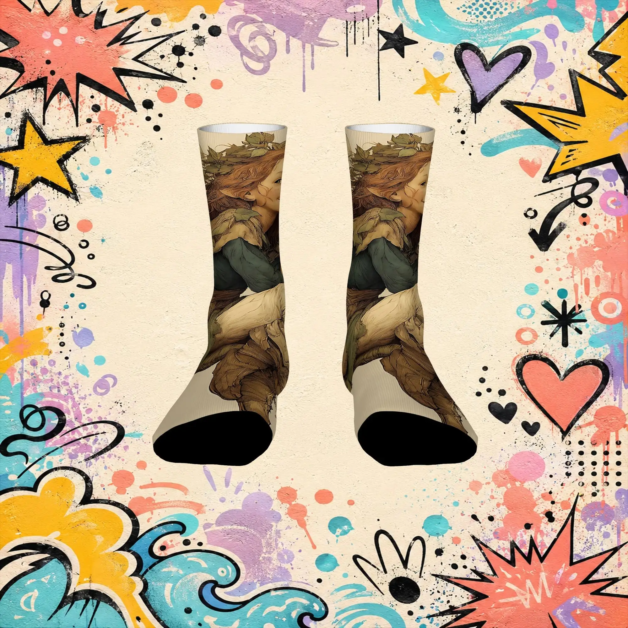 Dark Branch Balance Print Retro  Street Style Novelty Casual Crew Creative Sock Sports Socks