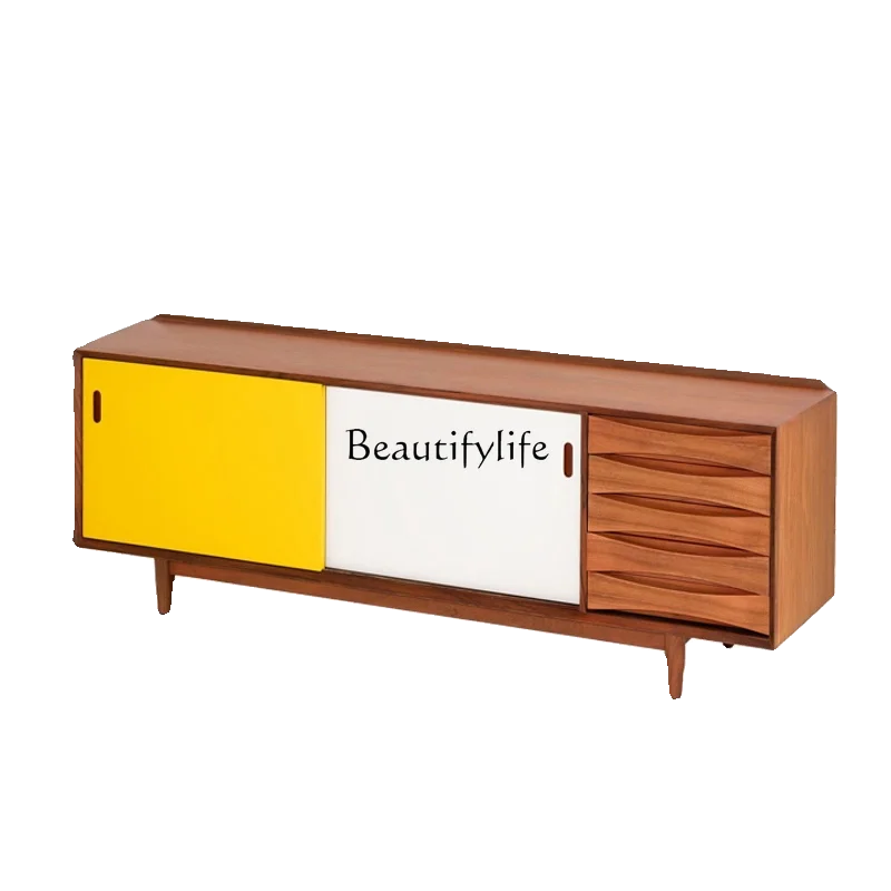 

05-*Italian light luxury simple living room floor cabinet Nordic modern solid wood retro color TV entrance cabinet