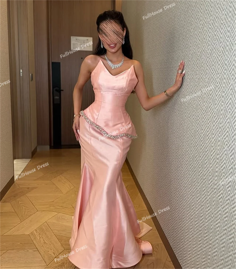 Nach Maß Luxus Zwei Stücke Trägerlosen Perlen Sexy Meerjungfrau Lace up Zurück Langes Abendkleid mit Abnehmbarer Schleppe vestidos de