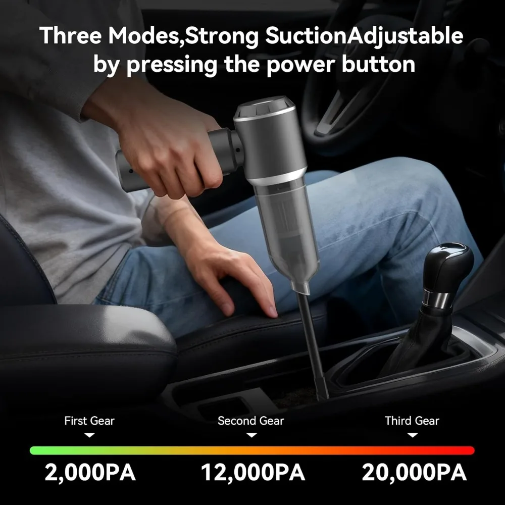 Vacuum Mobil Tanpa Kabel, Mini Portabel 4-in-1 Daya Tinggi Dapat Diisi Ulang dengan Motor Tanpa Sikat, Vacuum Genggam Pompa Tiup Udara - Abu-abu