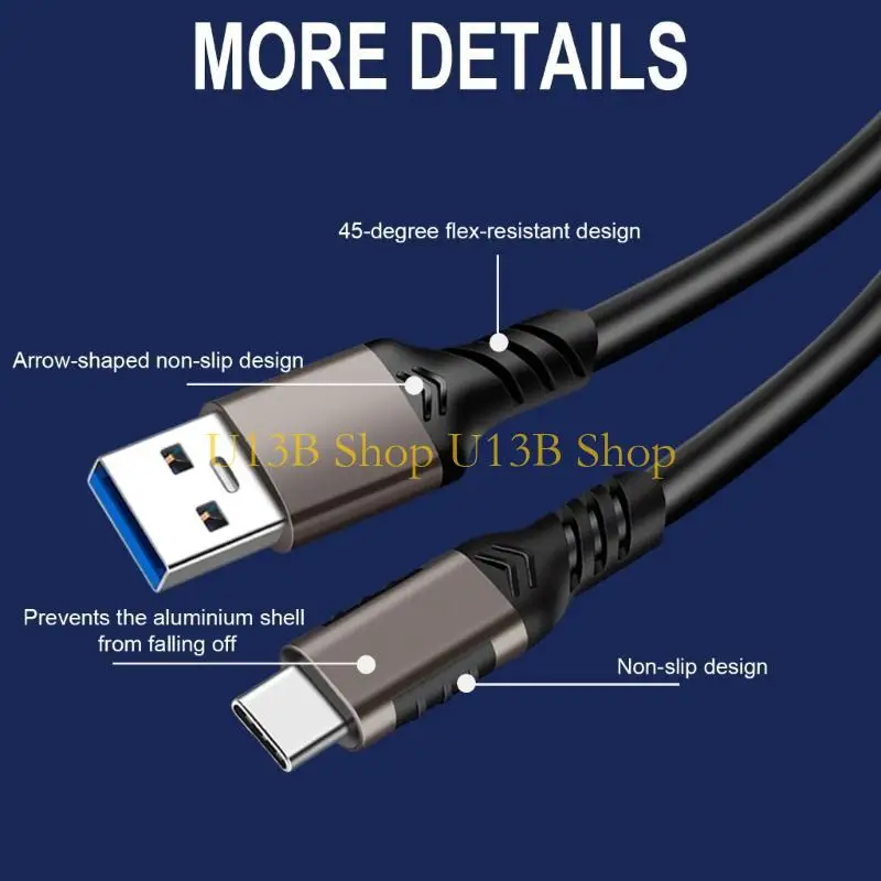 كابل الشاحن U13B USB C ، 3A FAST USB C Cable 10GBPS DATA SYNC USB A TO TYPE C