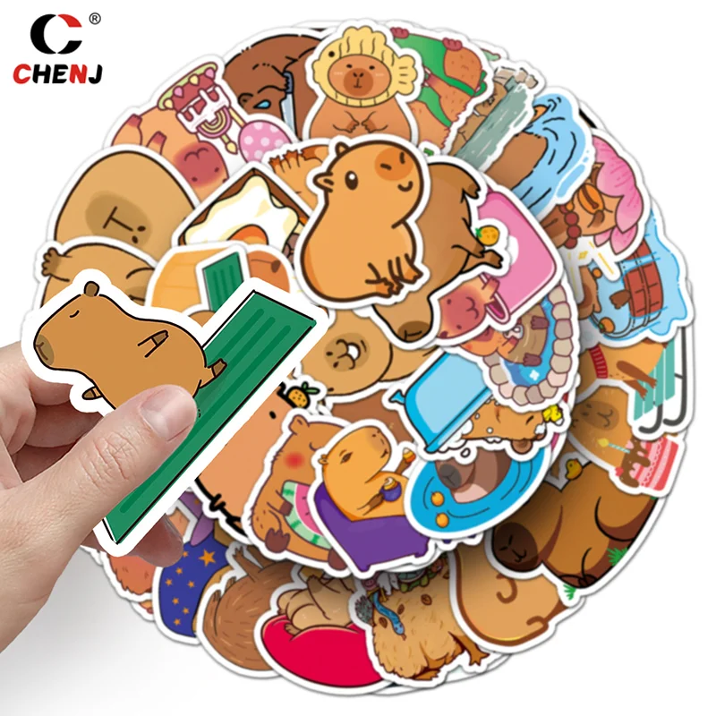 50Sheets Cartoon Creative Capybara Stickers Stationery Tablet Luggage Bottle Guitar Decoration Sticker DIY Waterproof Stickers
