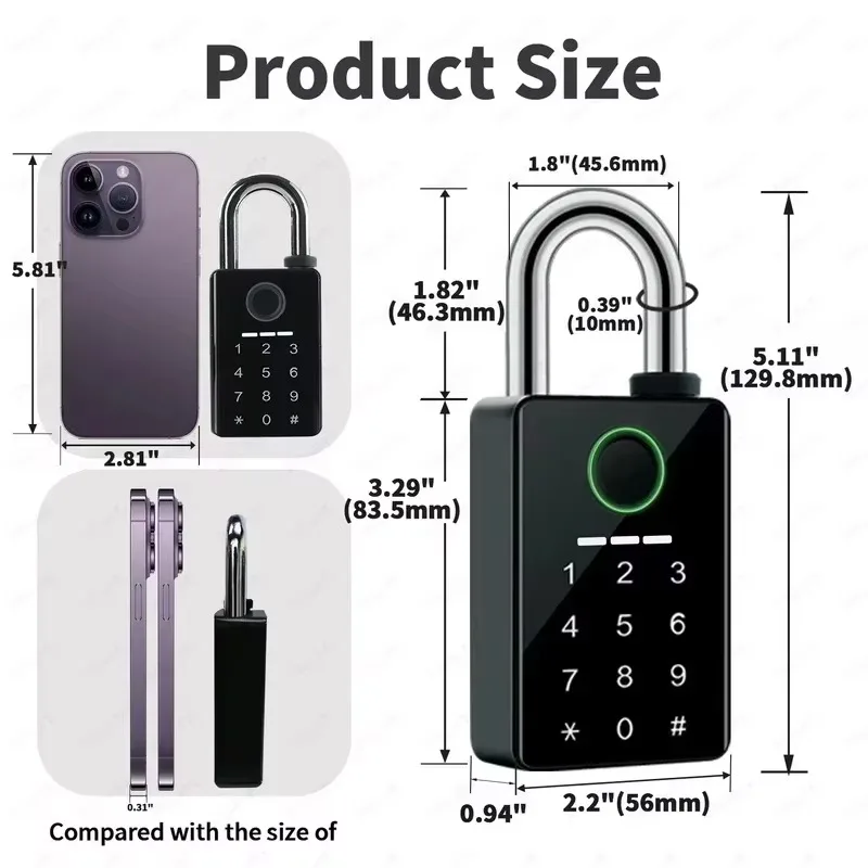 Waterproof Padlock Electronic Lock Keyless Unlock Heavy Duty Padlock for Home House Warehouse Garage gallery 1