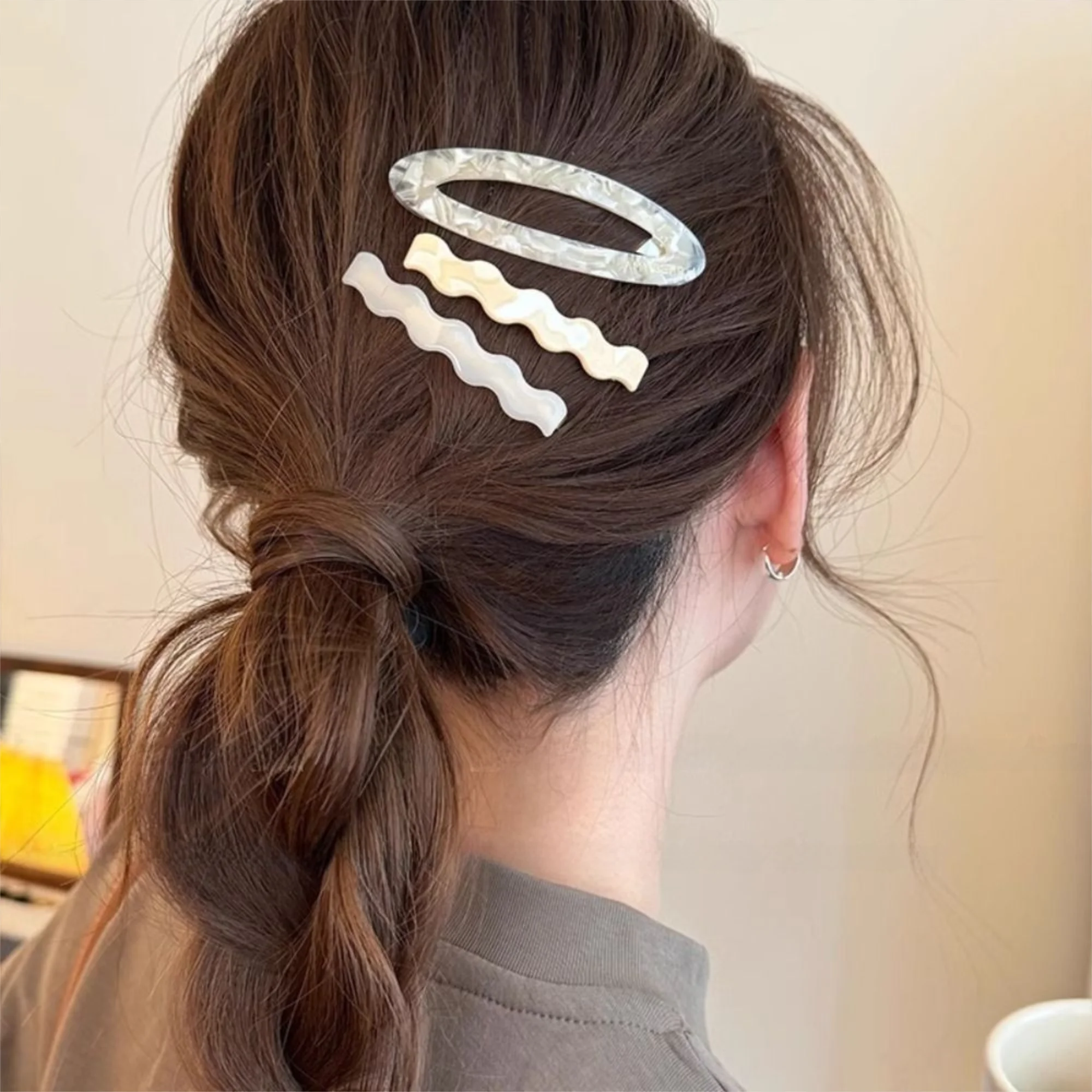 

Retro Alloy Acetate Hairpin Set Geometry Barrettes Cute Hair Clip Duckbill Clip Korean Style Bangs Clip Daily