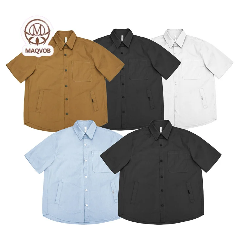 Maqvob high quality EU US size style Cityboy loose fit short sleeve work shirt unisex Muti pocket washed cotton sleeve shirt