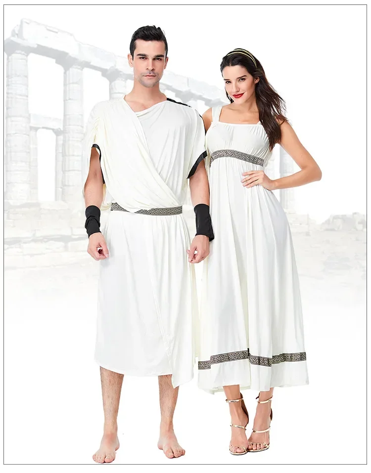

Men White Robe Arab Prince Cosplay Greek Roman Costume Women Goddess Dress Halloween Carnival Party Solider Clothes